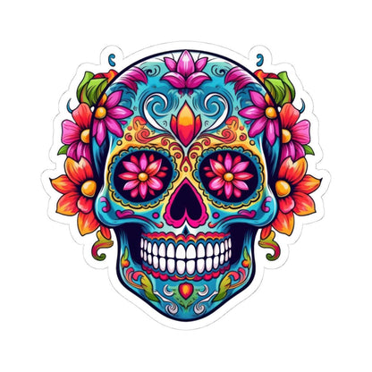 ColorFlow | Teal Sugar Skull Sticker with Floral Eyes | Dia de los Muertos Waterproof Decal | Boho Skull Art | Calavera Vinyl Sticker