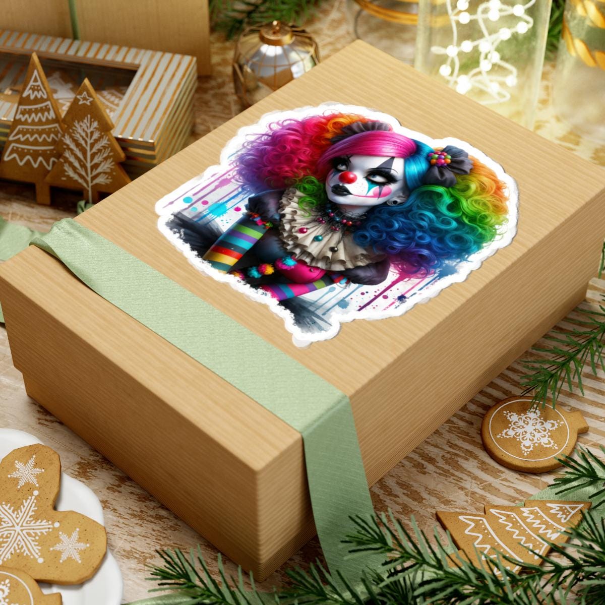 Rainbow Gothic Clown Sticker | Creepy Circus Doll Art (Glossy Vinyl)