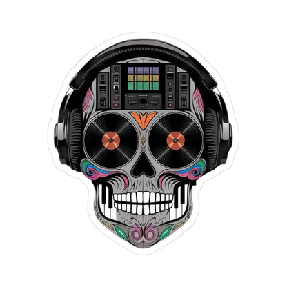 Sugar Skull DJ Sticker | Colorful Turntables, Mixer, Vinyl Music Decal (Waterproof)