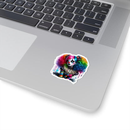 Rainbow Gothic Clown Sticker | Creepy Circus Doll Art (Glossy Vinyl)