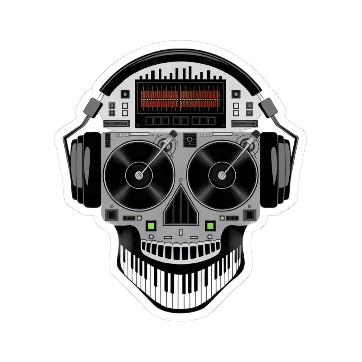 DJ Skull Turntable Sticker | Waterproof Vinyl EDM Music Headphones (Glossy)