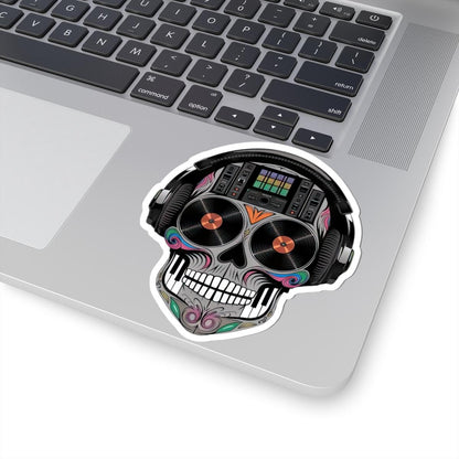 Sugar Skull DJ Sticker | Colorful Turntables, Mixer, Vinyl Music Decal (Waterproof)