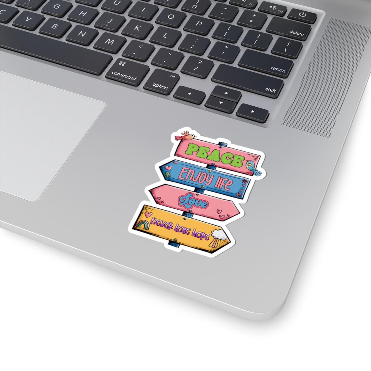 ColorFlow | Peace Love Hope Sticker Retro Signpost Motivational Vinyl Decal Waterproof Hippie Positive Quote Glossy Kiss Cut Sticker