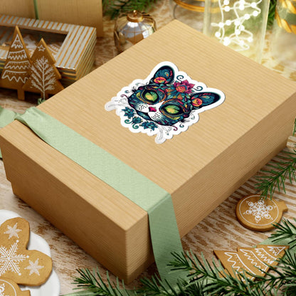 Mystical Botanical Cat Sticker | Psychedelic Floral Feline Vinyl Decal