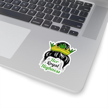 ColorFlow | Her Highness Weed Sticker Waterproof Vinyl Crown Cannabis Leaf Stoner Queen Gift Decal for Laptop Water Bottle Smoke Box