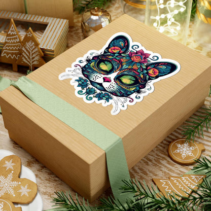 Mystical Botanical Cat Sticker | Psychedelic Floral Feline Vinyl Decal