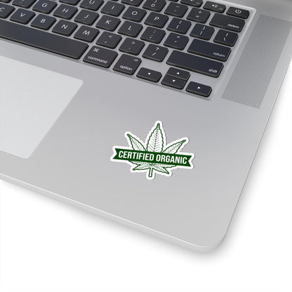 ColorFlow | Certified Organic Weed Sticker Waterproof Cannabis Leaf Vinyl Decal Funny Stoner Label for Laptop Jar Flask Dispensary Use