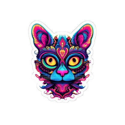 ColorFlow | Vibrant Psychedelic Cat Sticker with Neon Mandala Art | Trippy Rainbow Kitty Vinyl Decal | Mystical Boho Cat Design