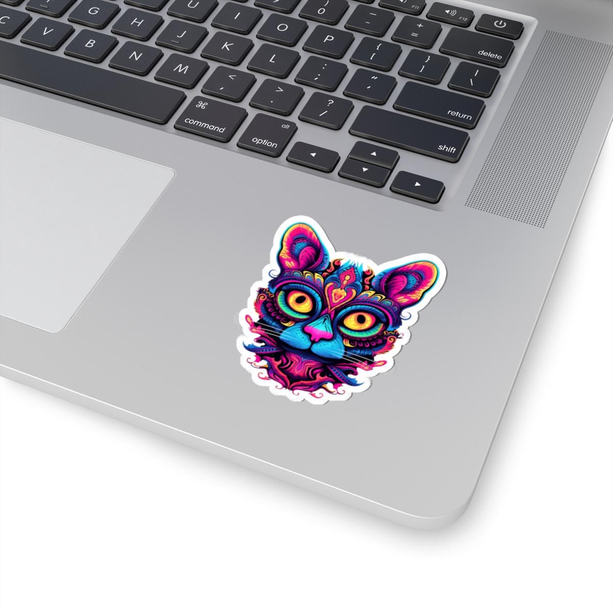 ColorFlow | Vibrant Psychedelic Cat Sticker with Neon Mandala Art | Trippy Rainbow Kitty Vinyl Decal | Mystical Boho Cat Design