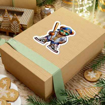Urban Baseball Bear Sticker | Hip Hop Teddy with Bat, Chains (Kiss Cut Decal)