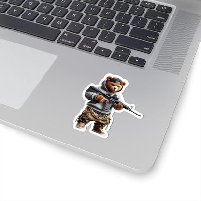 Camo Gangsta Bear Sticker | Gold Chain Hip Hop Vinyl Art Decal