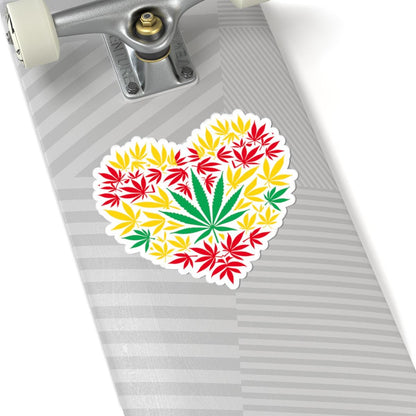 ColorFlow | Rasta Heart Cannabis Sticker | Red Yellow Green Weed Leaf Decal | Reggae Marijuana Vinyl Art for Stoners & Smokers