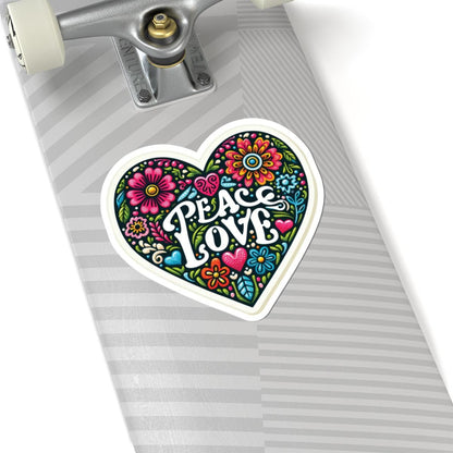 Peace Love Heart Sticker | Boho Floral Retro Vinyl Decal for Journals, Tumblers