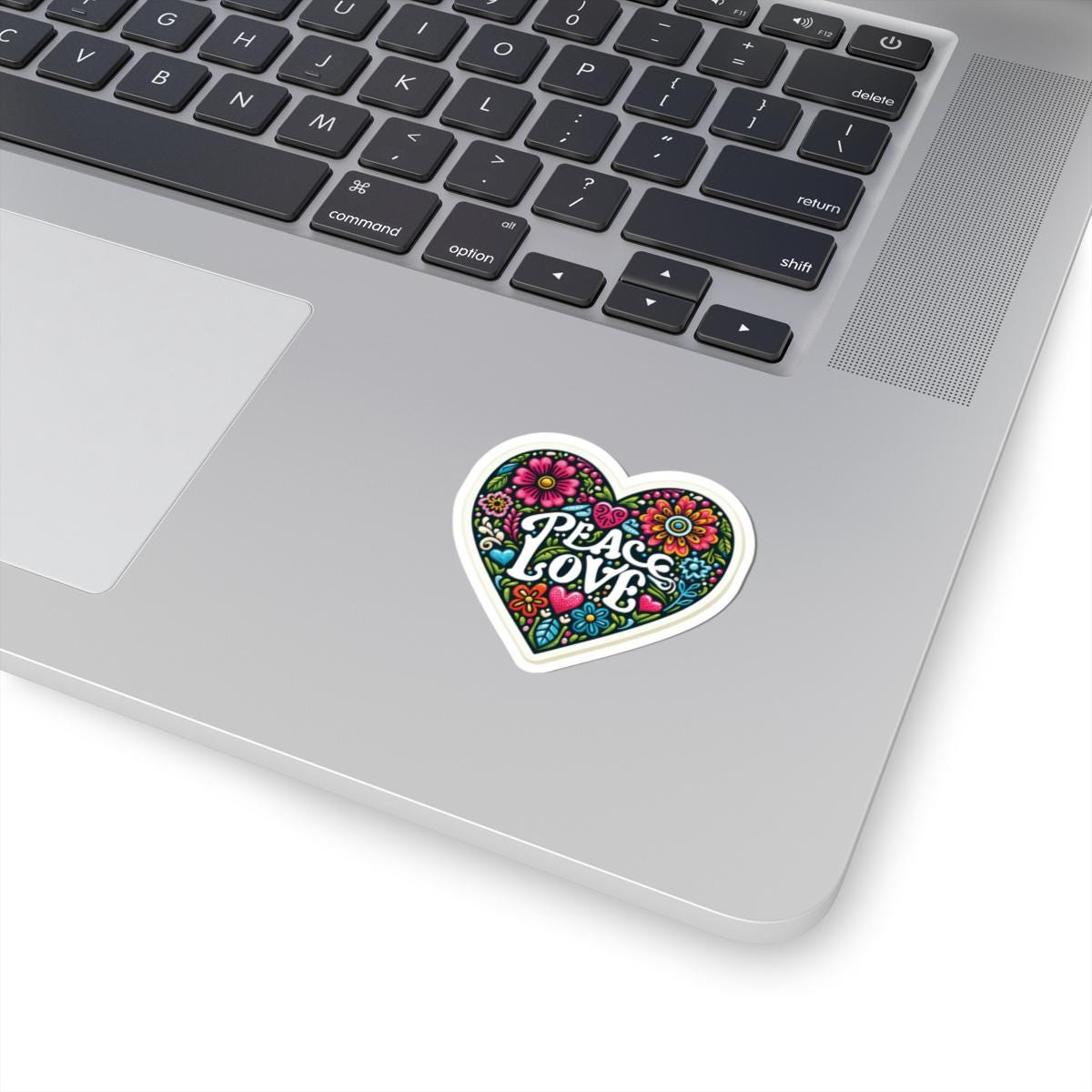 Peace Love Heart Sticker | Boho Floral Retro Vinyl Decal for Journals, Tumblers