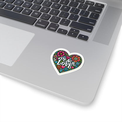 Peace Love Heart Sticker | Boho Floral Retro Vinyl Decal for Journals, Tumblers