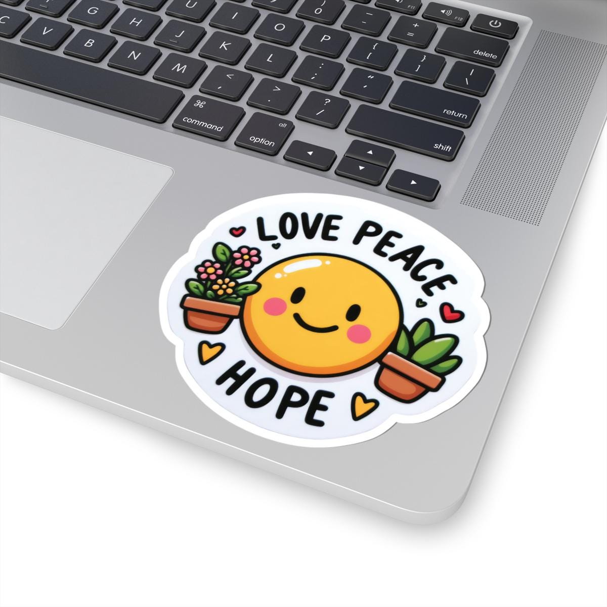 Love Peace Hope Sticker | Smiley Face Potted Plants Decal