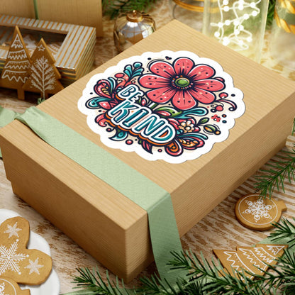 Be Kind Floral Sticker | Groovy Retro Kindness Decal, Boho Vinyl Art