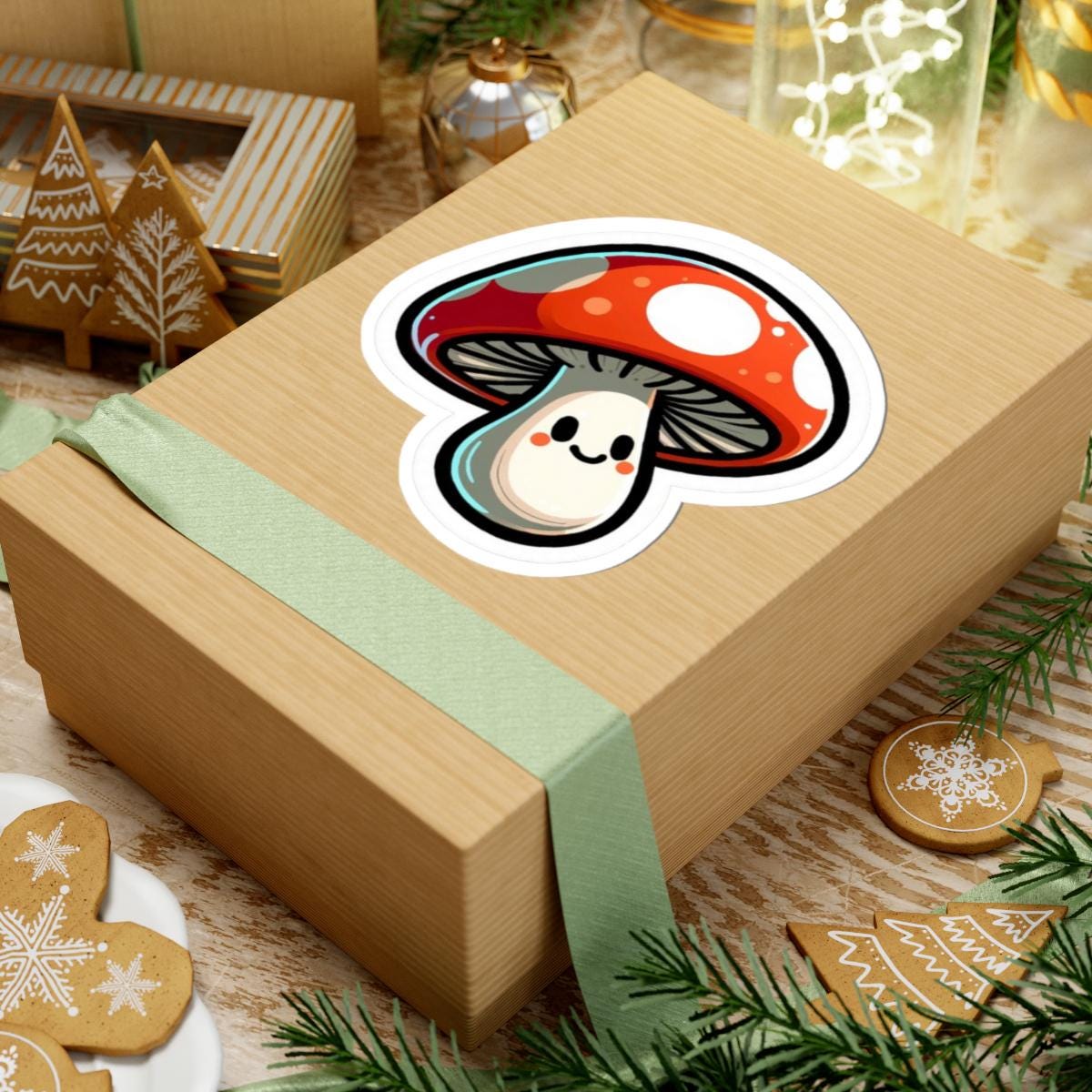 Smiling Mushroom Sticker | Kawaii Fungi Vinyl Decal, Waterproof Nature Art