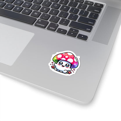 Rainbow Kawaii Mushroom Sticker | Sparkle Eyes, Flowers, Vinyl Decal
