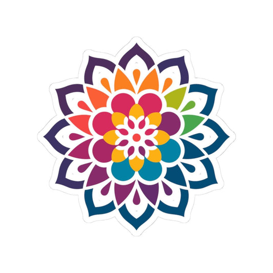 Kaleidoscope Blossom Mandala Sticker | Rainbow Boho Vinyl Decal, Meditation Art
