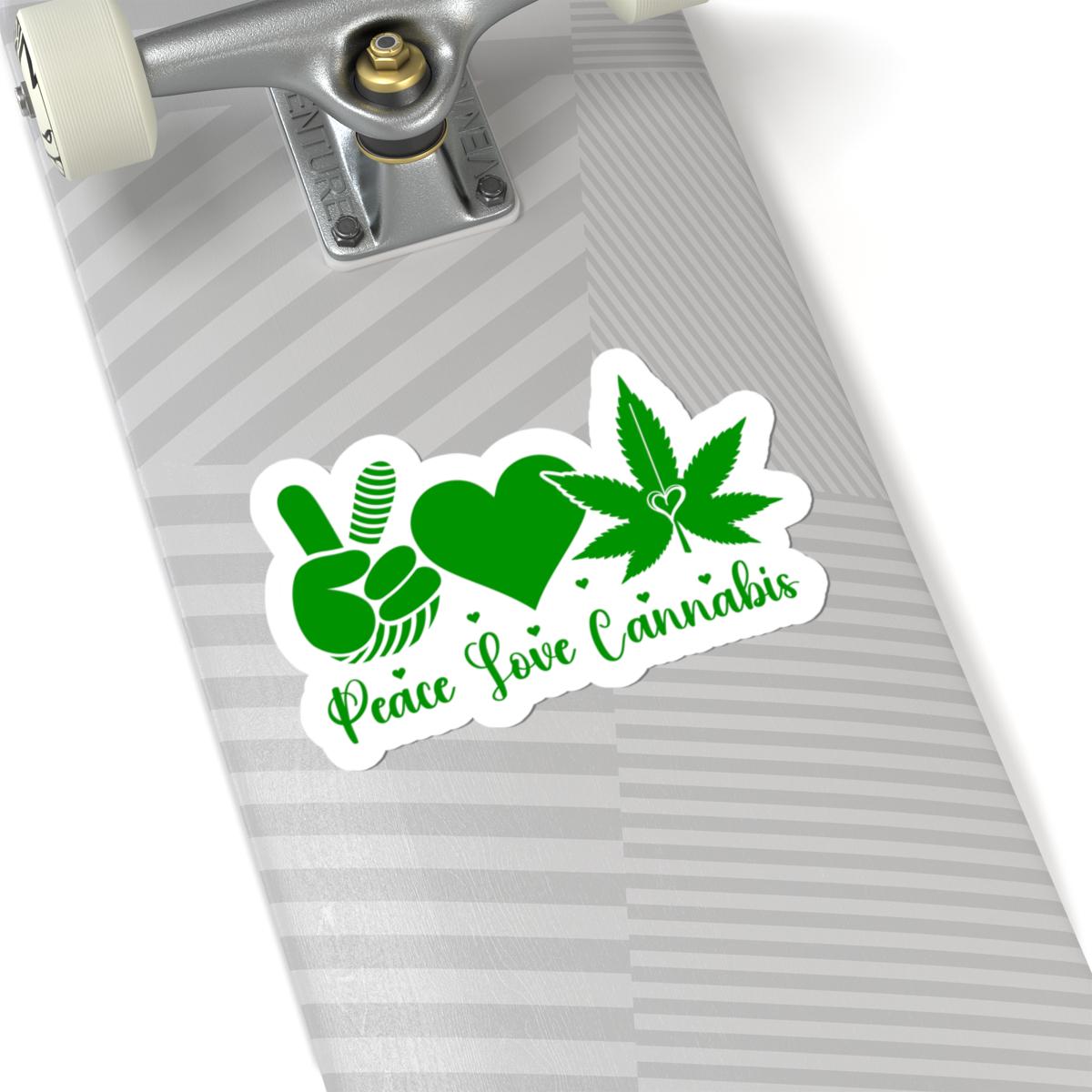 ColorFlow | Peace Love Cannabis Sticker | Weed Leaf Hippie Vinyl Decal | Pot Leaf Sticker | Stoner 420 Sticker | Chill Vibes Art