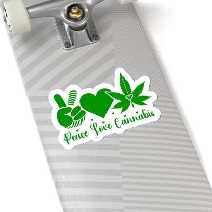 ColorFlow | Peace Love Cannabis Sticker | Weed Leaf Hippie Vinyl Decal | Pot Leaf Sticker | Stoner 420 Sticker | Chill Vibes Art