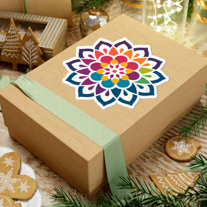 Kaleidoscope Blossom Mandala Sticker | Rainbow Boho Vinyl Decal, Meditation Art