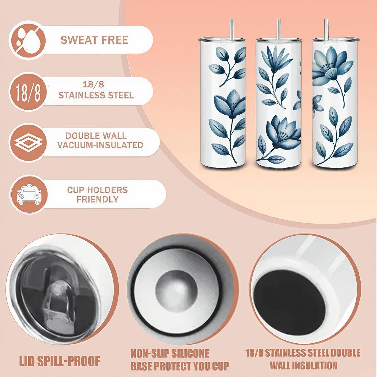 20oz Straight Stainless Steel Tumbler with Straw（Made in USA)