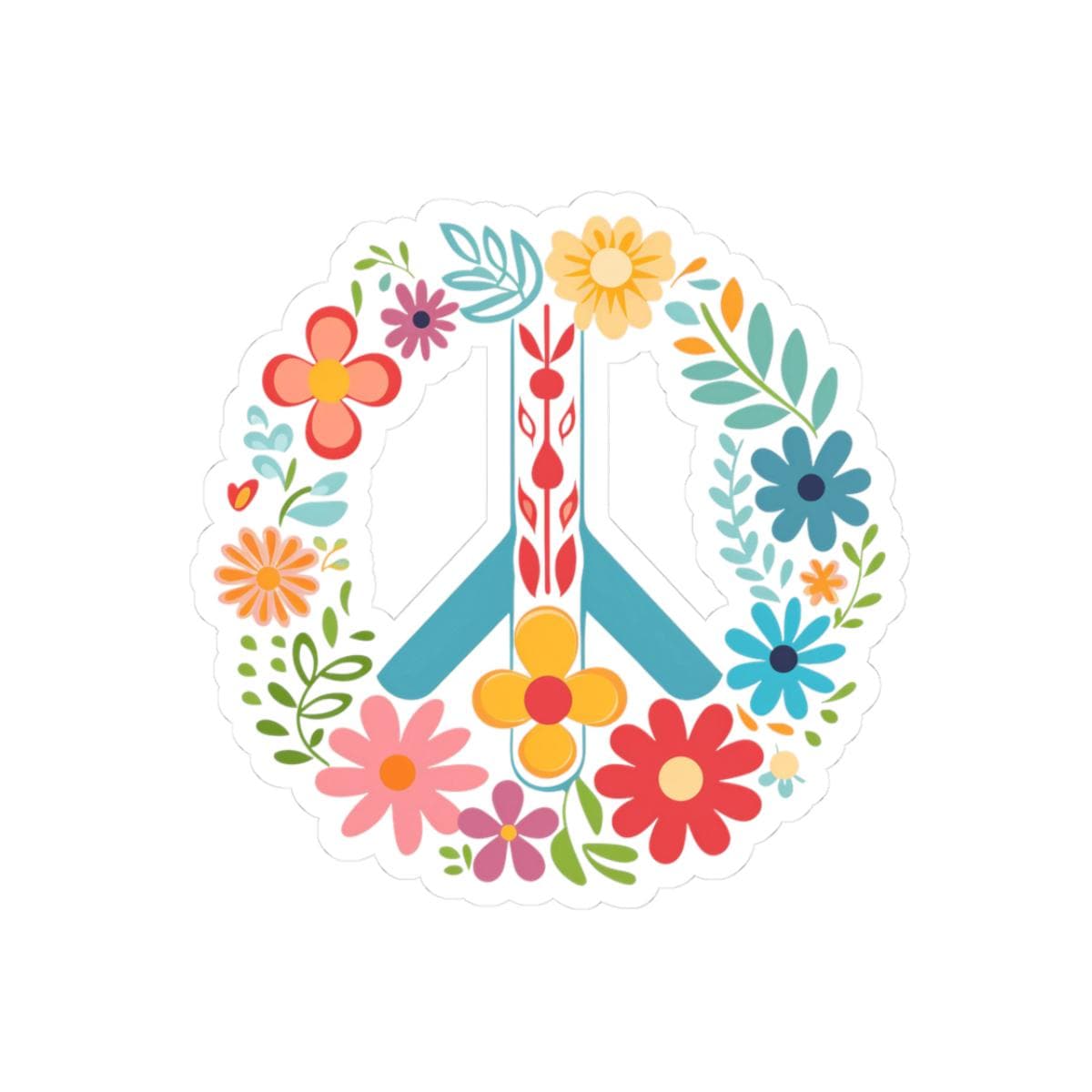 Floral Peace Sign Sticker | Boho Hippie Vinyl Decal (Kiss Cut)