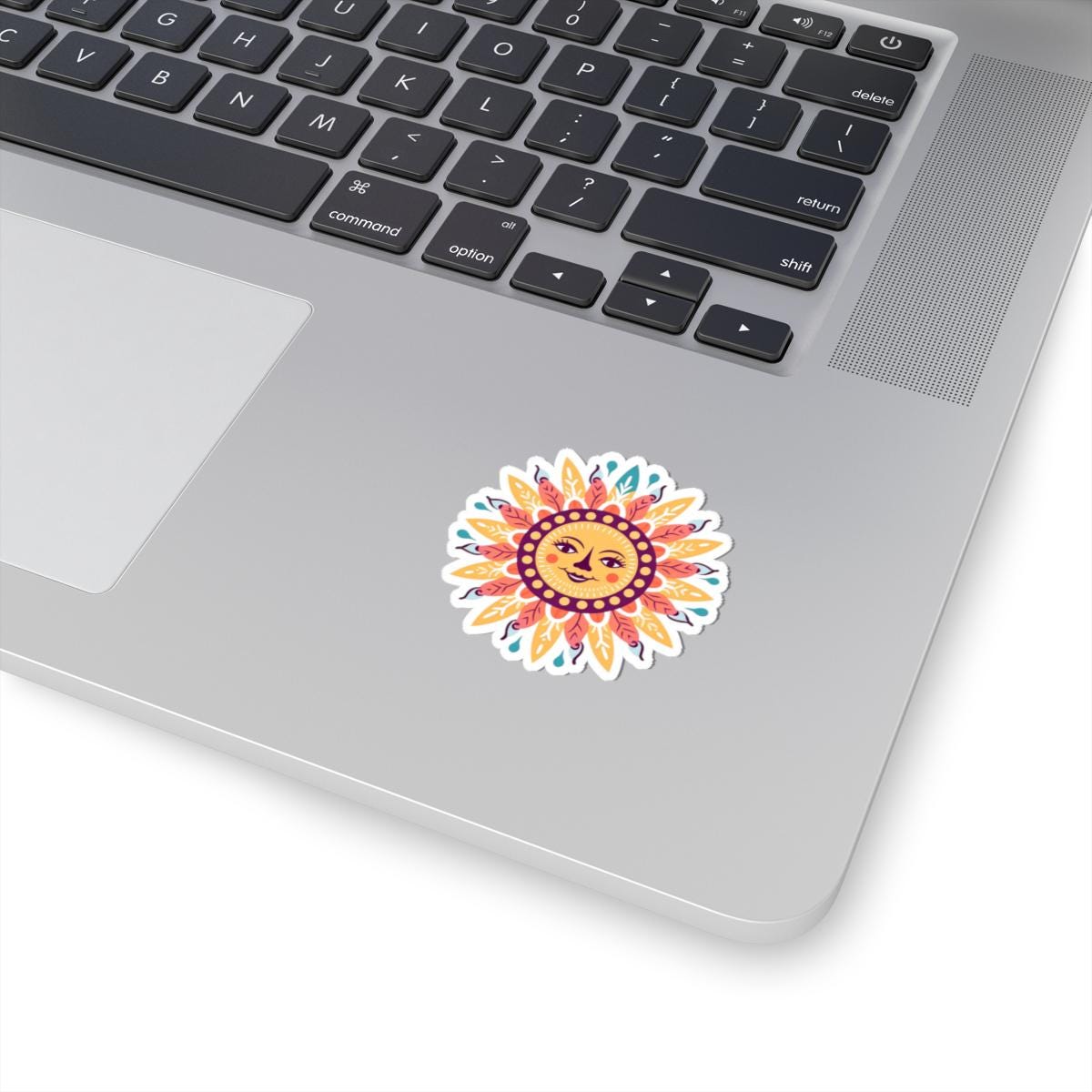 ColorFlow | Smiling Sun Mandala Sticker | Boho Hippie Celestial Vinyl Decal | Sun Face Art
