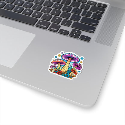 ColorFlow | Psychedelic Mushroom Garden Sticker | Trippy Fungi Vinyl Decal with Flowers | Boho Nature Art