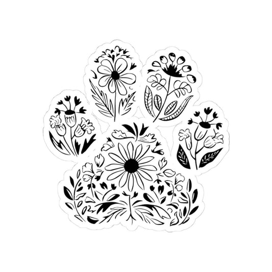 Floral Paw Print Sticker | Boho Botanical Pet Decal, Waterproof Vinyl (Kiss Cut)