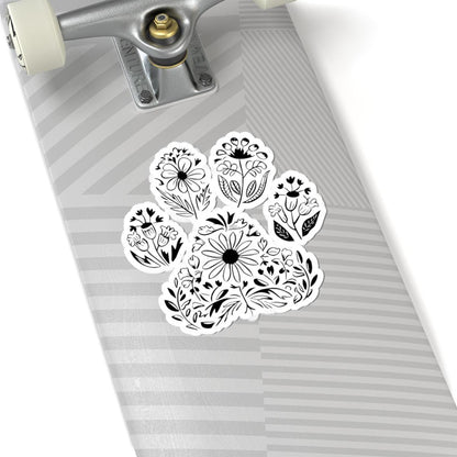 Floral Paw Print Sticker | Boho Botanical Pet Decal, Waterproof Vinyl (Kiss Cut)
