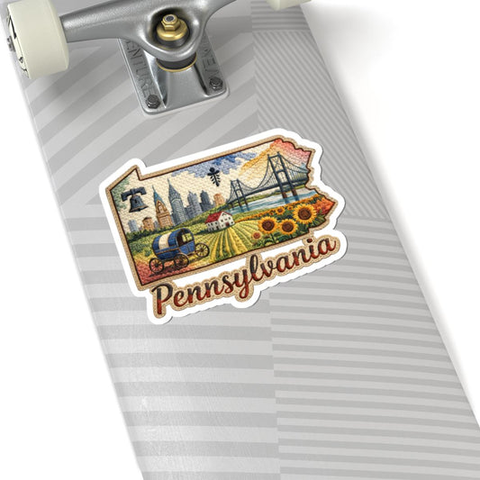 ColorFlow | Pennsylvania Keystone Legacy Vinyl Sticker | Historic Bridges City Skyline and Rural Fields Art