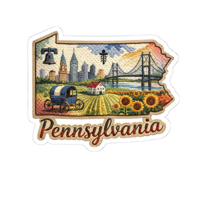 ColorFlow | Pennsylvania Keystone Legacy Vinyl Sticker | Historic Bridges City Skyline and Rural Fields Art