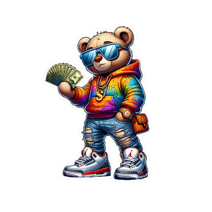 Money Bear Vinyl Sticker | Urban Art Waterproof Decal (Glossy, Matte, Holographic)