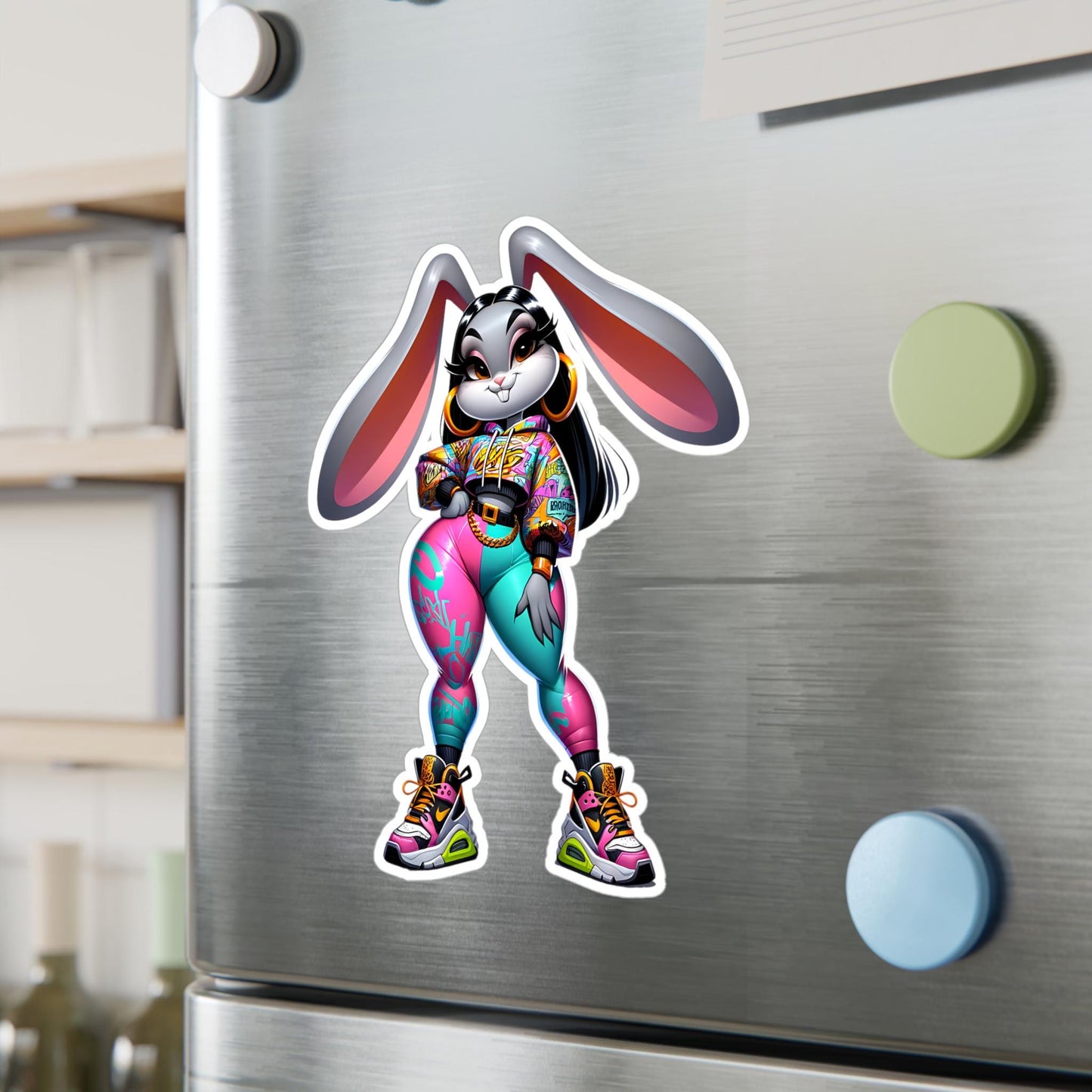 ColorFlow | Hip Hop Bunny Vinyl Sticker | Urban Art Waterproof Decal | Glossy Matte Holographic | 6 Size Options