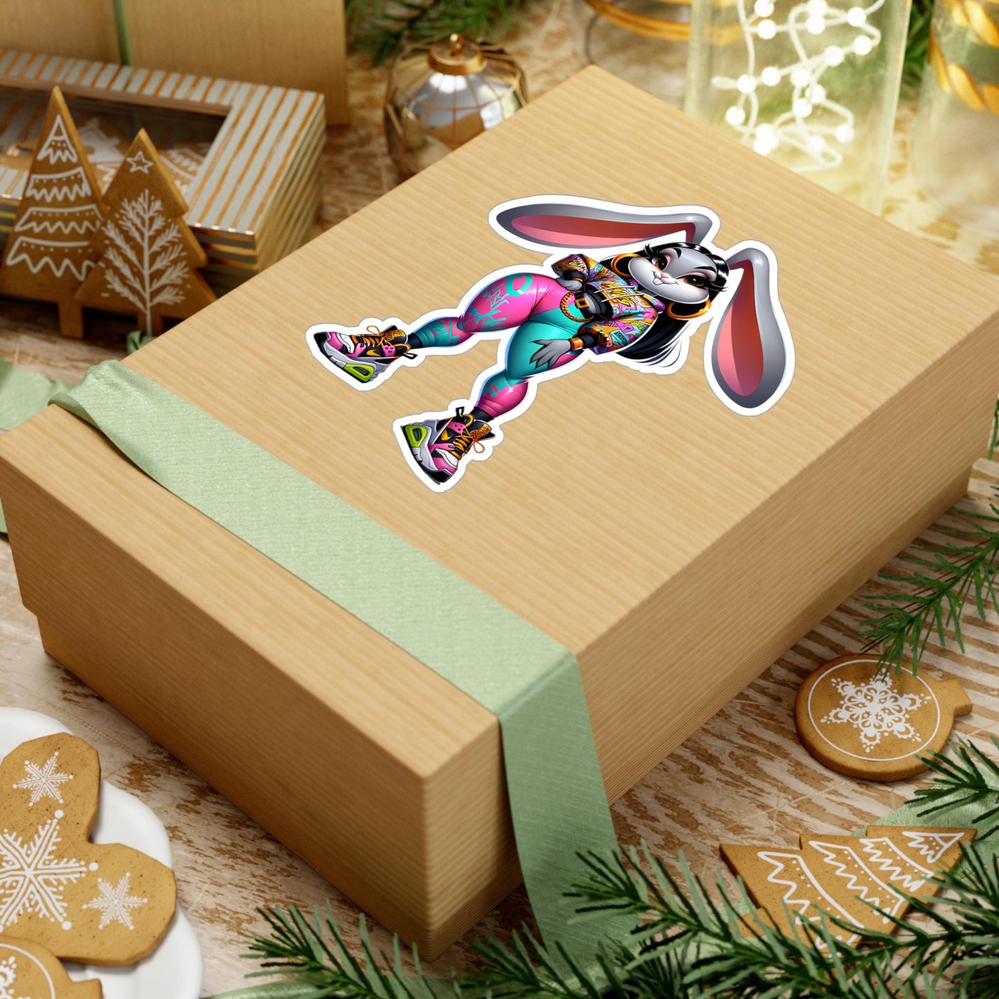 ColorFlow | Hip Hop Bunny Vinyl Sticker | Urban Art Waterproof Decal | Glossy Matte Holographic | 6 Size Options
