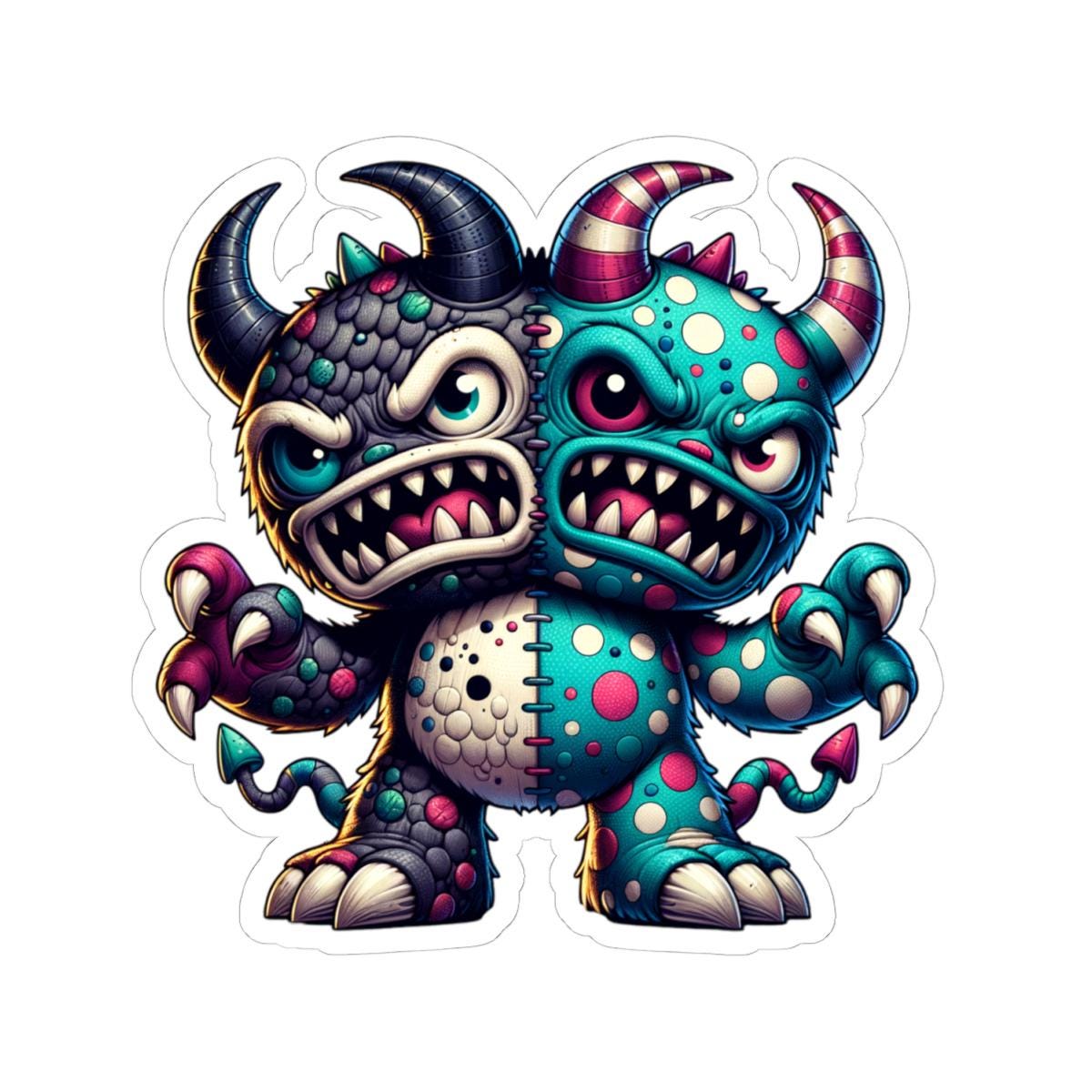 ColorFlow | Two Headed Monster Vinyl Sticker for Laptops Water Bottles Notebooks | Cool Art Decal | Unique Gift for All Ages