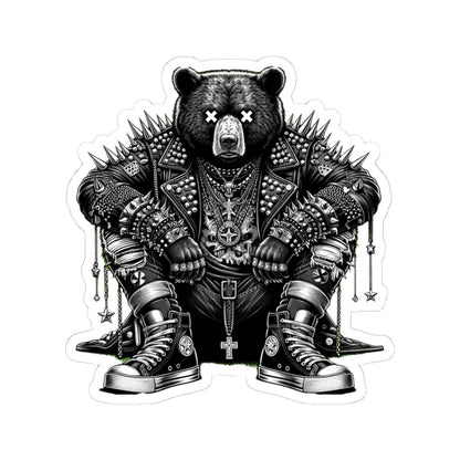 Punk Rock Bear Vinyl Sticker | Waterproof Gothic Streetwear Art (Matte/Glossy)