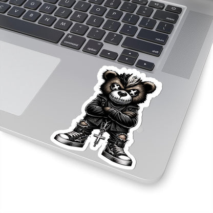 ColorFlow | Punk Mohawk Bear Vinyl Sticker | Gothic Streetwear Gamer Sticker | Dark Aesthetic Waterproof Glossy or Matte