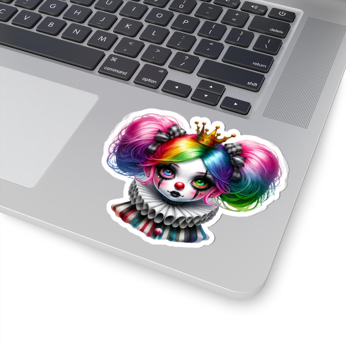ColorFlow | Rainbow Circuscore Clown Girl Sticker | Big Hair Pastel Goth Princess | Striped Collar Vinyl Decal
