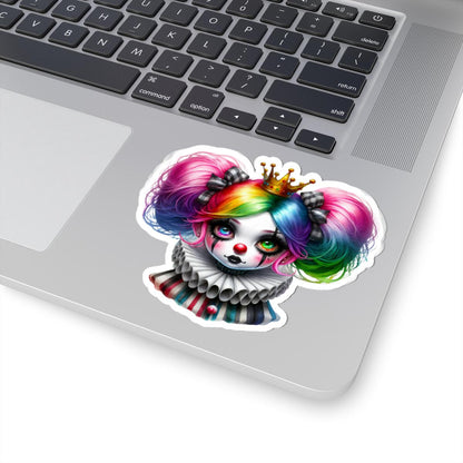 ColorFlow | Rainbow Circuscore Clown Girl Sticker | Big Hair Pastel Goth Princess | Striped Collar Vinyl Decal