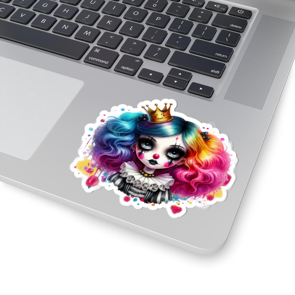 ColorFlow | Rainbow Circus Princess Clown Sticker | Creepy Cute Harlequin Doll Art | Gothic Carnival Aesthetic Vinyl