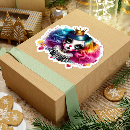 ColorFlow | Rainbow Circus Princess Clown Sticker | Creepy Cute Harlequin Doll Art | Gothic Carnival Aesthetic Vinyl