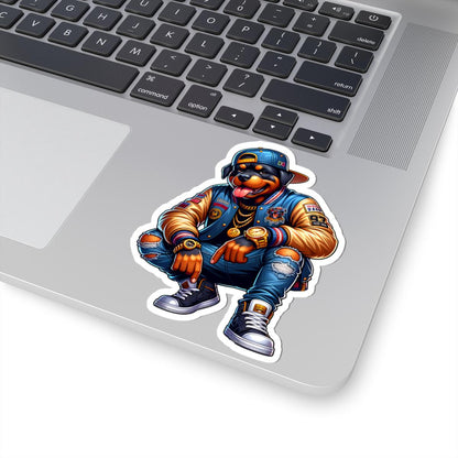 ColorFlow | Rottweiler Streetwear Kiss Cut Sticker Hip Hop Dog Art with Gold Chains, Luxury Watch, Sneakers & Varsity Jacket