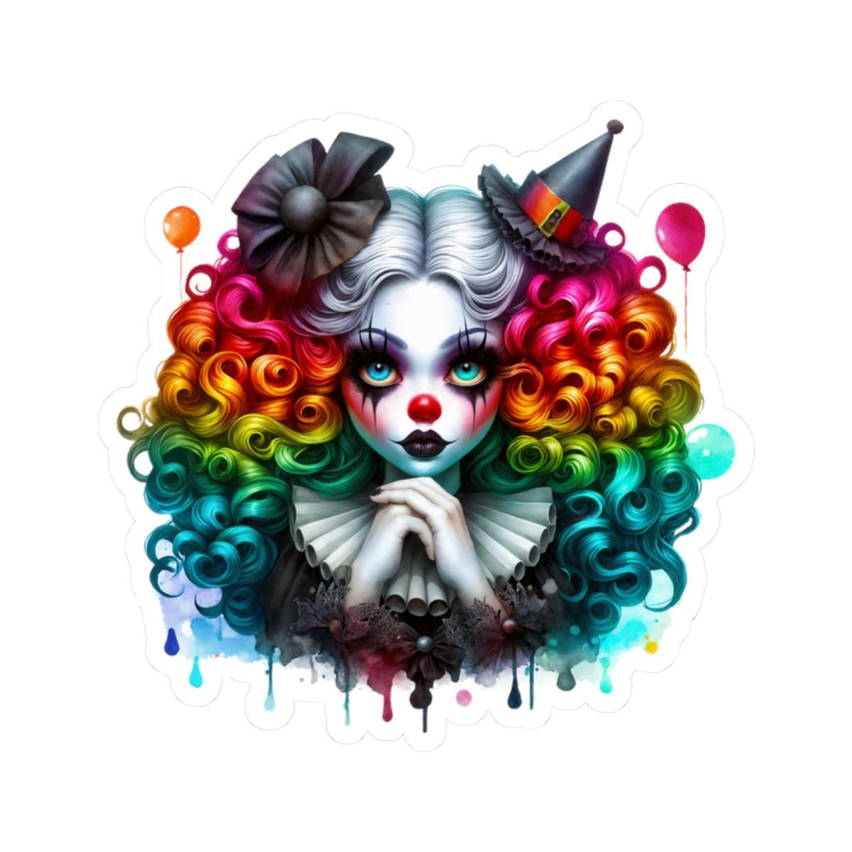 Rainbow Gothic Clown Sticker | Dark Carnival Harlequin Art Vinyl