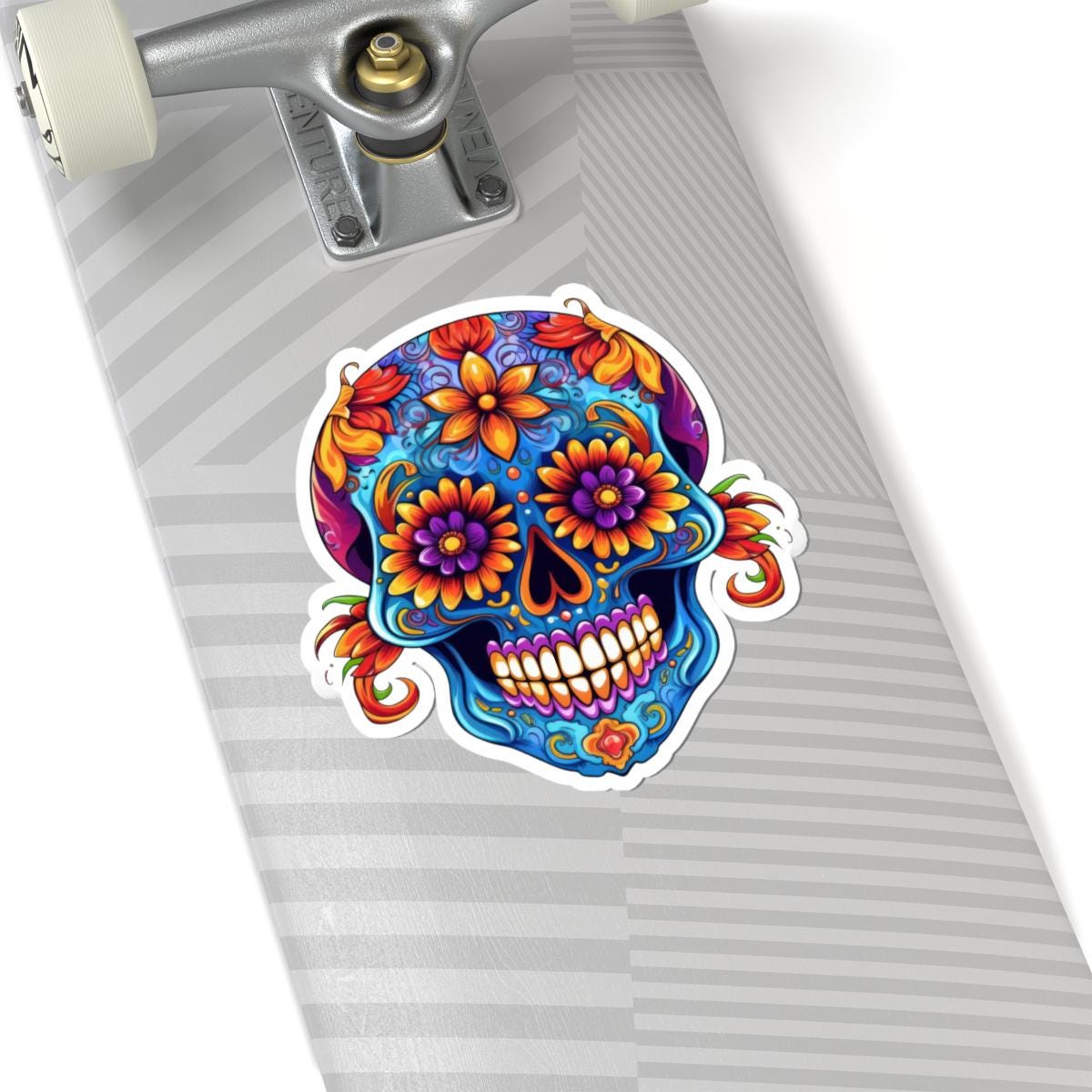 ColorFlow | Vibrant Floral Sugar Skull Sticker | Dia de los Muertos Vinyl Decal | Waterproof Skull Art | Colorful Skull Aesthetic