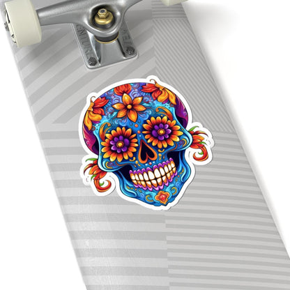 ColorFlow | Vibrant Floral Sugar Skull Sticker | Dia de los Muertos Vinyl Decal | Waterproof Skull Art | Colorful Skull Aesthetic