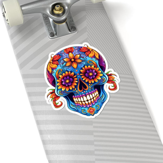 ColorFlow | Vibrant Floral Sugar Skull Sticker | Dia de los Muertos Vinyl Decal | Waterproof Skull Art | Colorful Skull Aesthetic